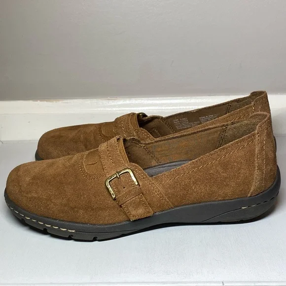 Croft & Barrow Leather Slip On Shoes Womens Size 9 Buckle Loafers Brown Suede - Picture 6 of 16